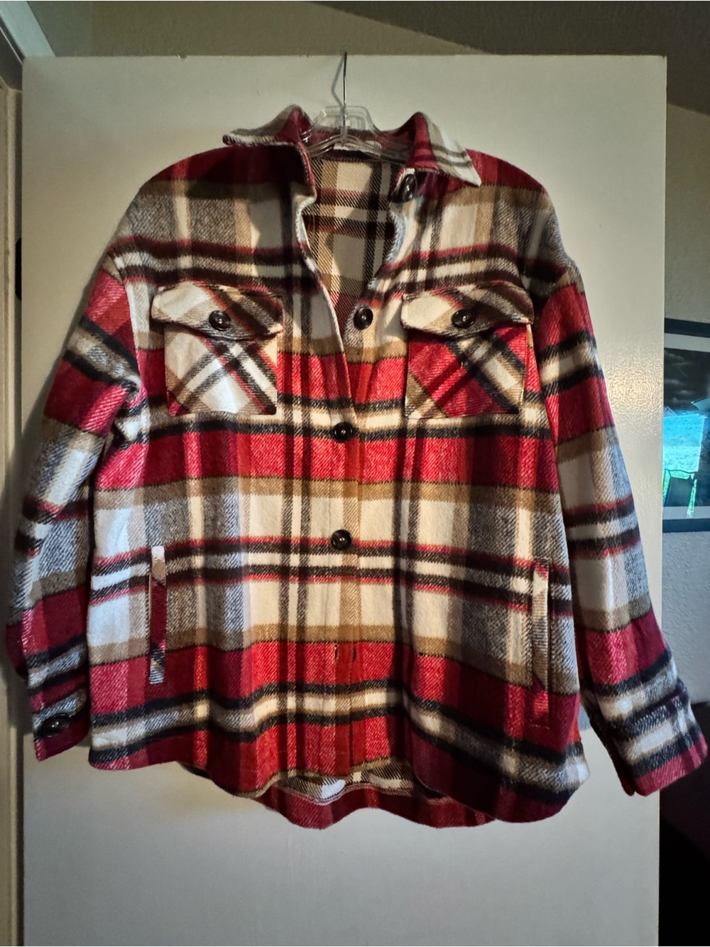 NWOT Staccato Plaid Button-Up Shacket Jacket - Red & Cream